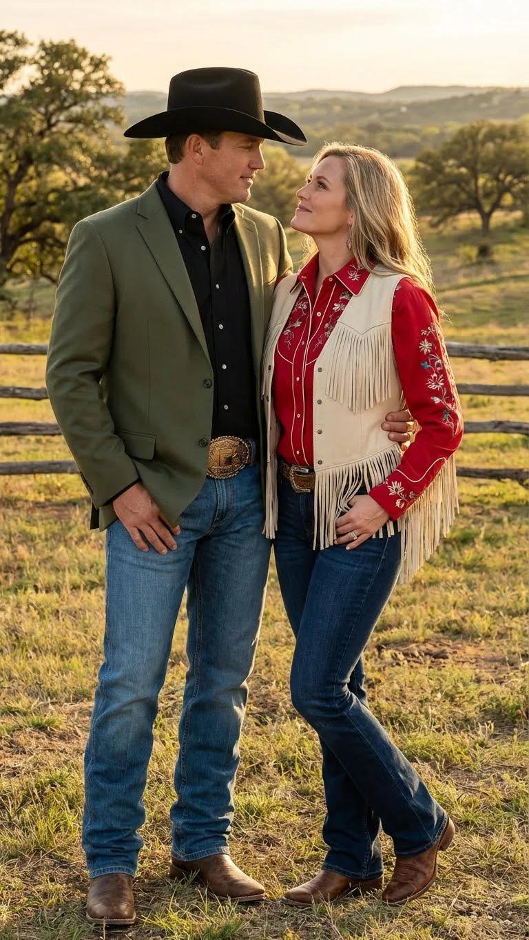 Men’s Olive Green Western Blazer Jacket, Classic Cowboy Style Sport Coat for Casual Formal Wear with Jeans - Image 7