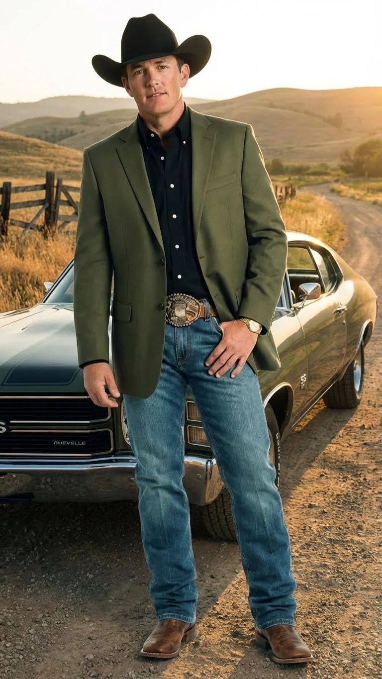 Men’s Olive Green Western Blazer Jacket, Classic Cowboy Style Sport Coat for Casual Formal Wear with Jeans - Image 8