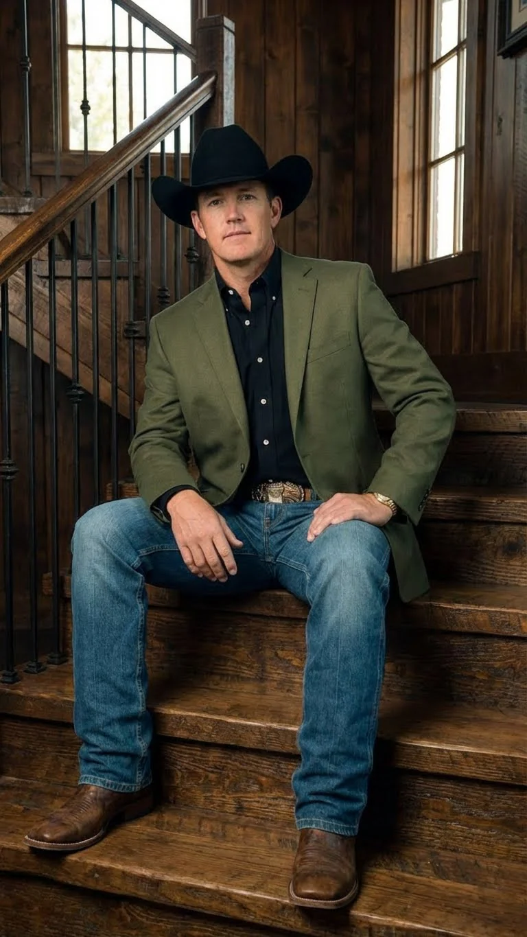 Men’s Olive Green Western Blazer Jacket, Classic Cowboy Style Sport Coat for Casual Formal Wear with Jeans - Image 9