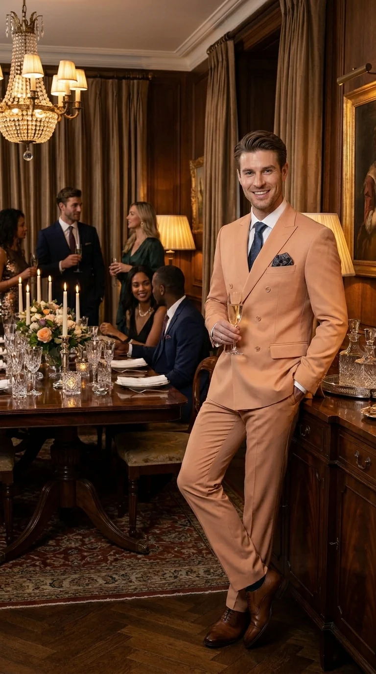 Men’s Peach Double Breasted Suit – Wedding & Prom Formal Suit Set, Classic Blazer and Pants Slim Fitted - Image 11