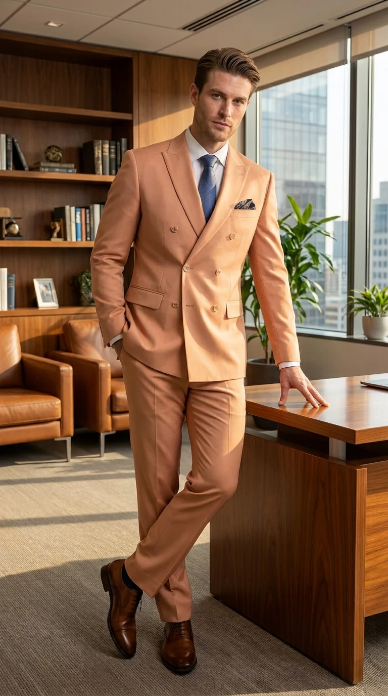 Men’s Peach Double Breasted Suit – Wedding & Prom Formal Suit Set, Classic Blazer and Pants Slim Fitted - Image 12