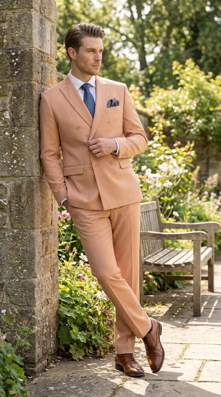 Men’s Peach Double Breasted Suit – Wedding & Prom Formal Suit Set, Classic Blazer and Pants Slim Fitted - Image 13