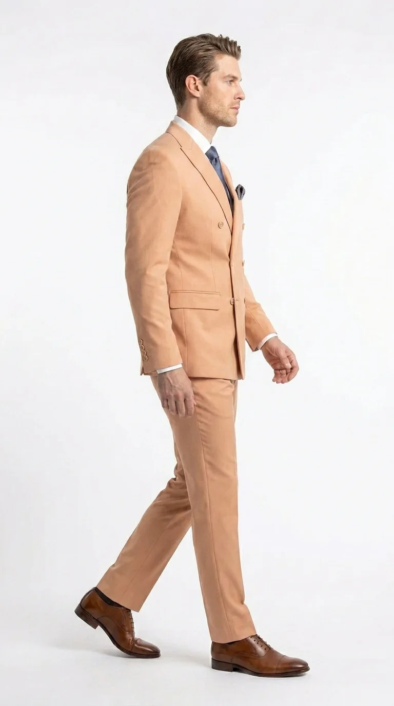 Men’s Peach Double Breasted Suit – Wedding & Prom Formal Suit Set, Classic Blazer and Pants Slim Fitted - Image 4