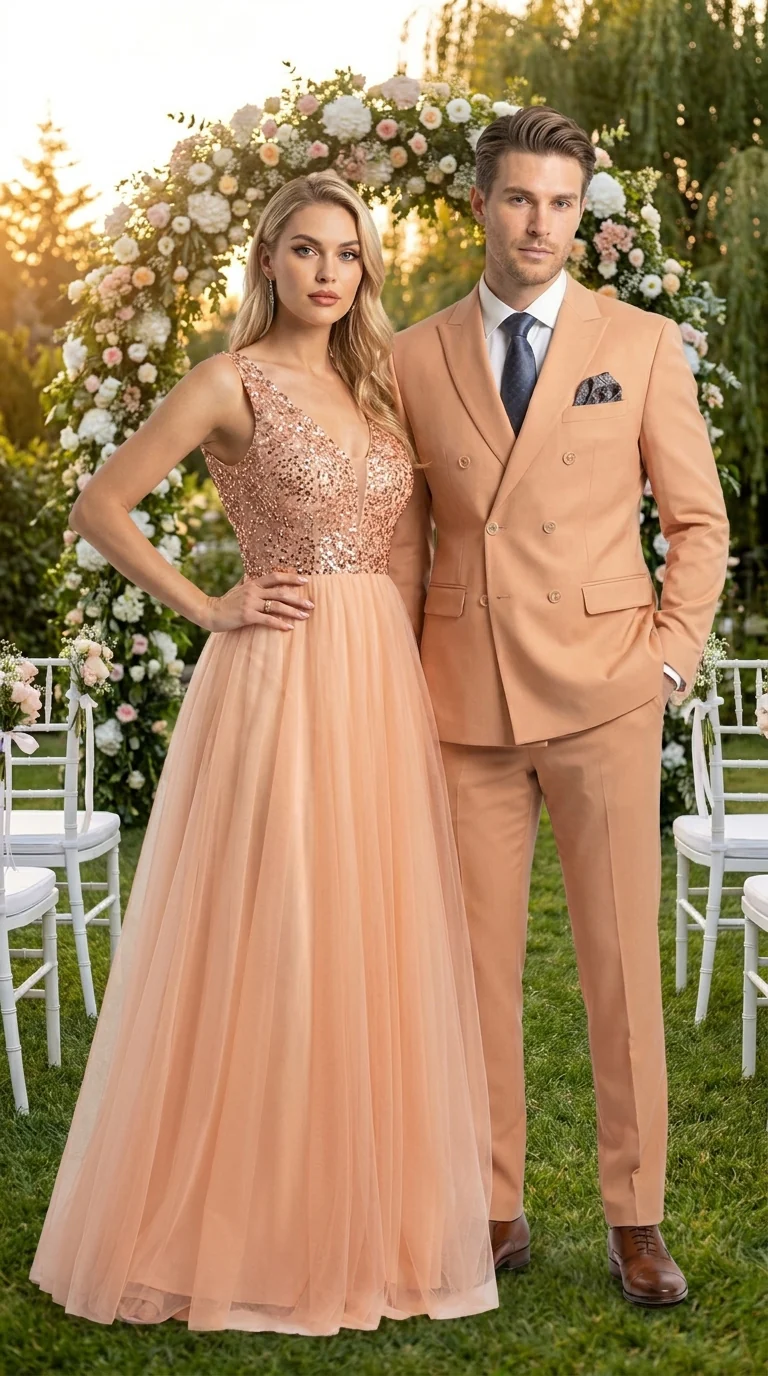 Men’s Peach Double Breasted Suit – Wedding & Prom Formal Suit Set, Classic Blazer and Pants Slim Fitted - Image 7