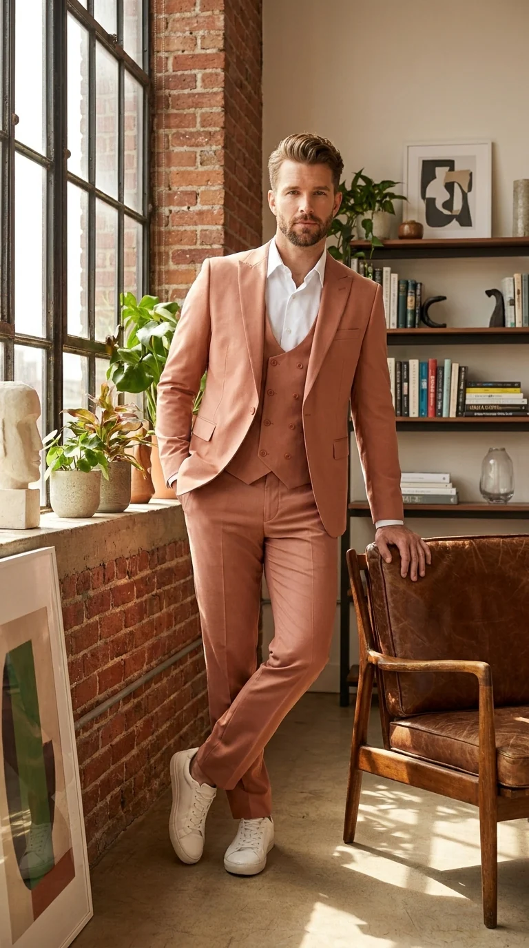 Men’s Peach Light Brown 3 Piece Suit – Wedding & Prom Formal Suit Set, Blazer Pants Double breasted vest - Image 10