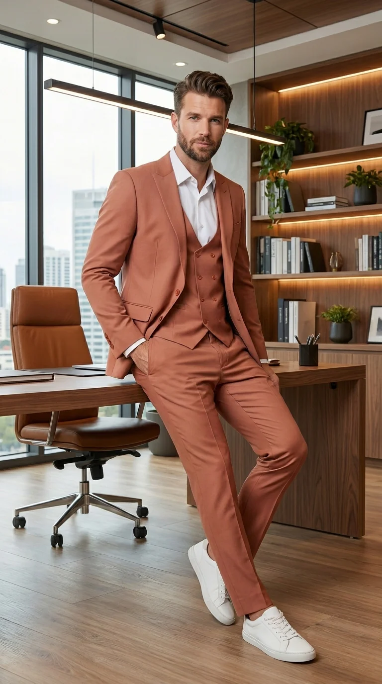 Men’s Peach Light Brown 3 Piece Suit – Wedding & Prom Formal Suit Set, Blazer Pants Double breasted vest - Image 11
