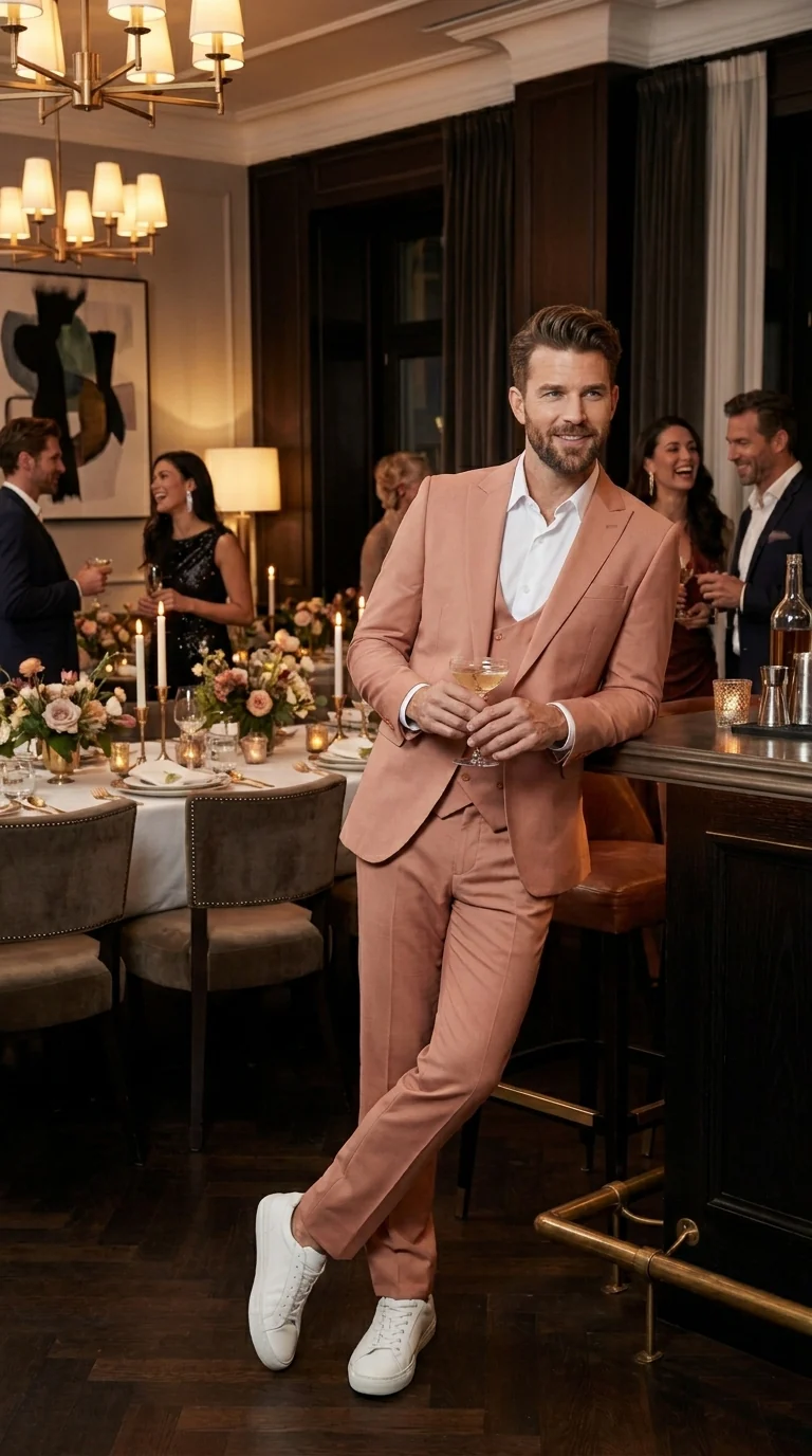 Men’s Peach Light Brown 3 Piece Suit – Wedding & Prom Formal Suit Set, Blazer Pants Double breasted vest - Image 12