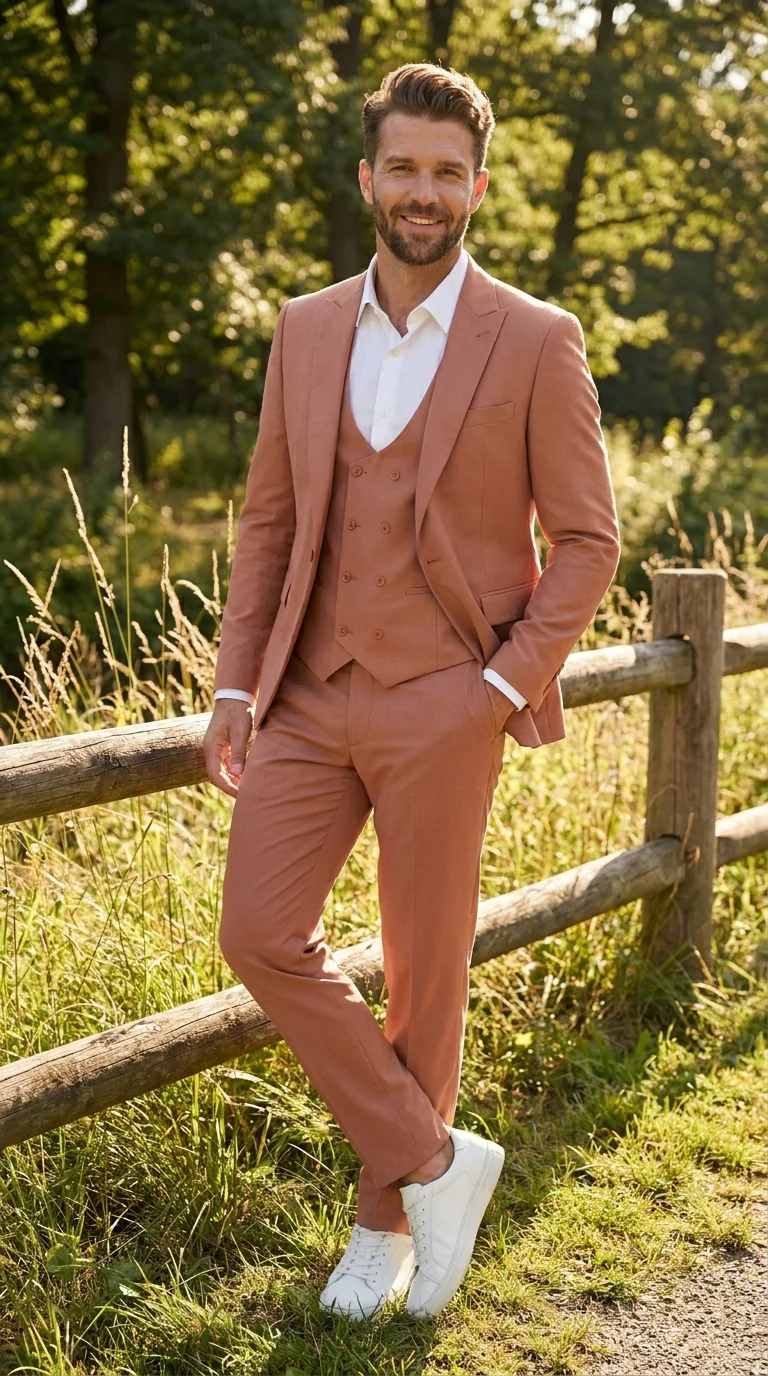 Men’s Peach Light Brown 3 Piece Suit – Wedding & Prom Formal Suit Set, Blazer Pants Double breasted vest - Image 14