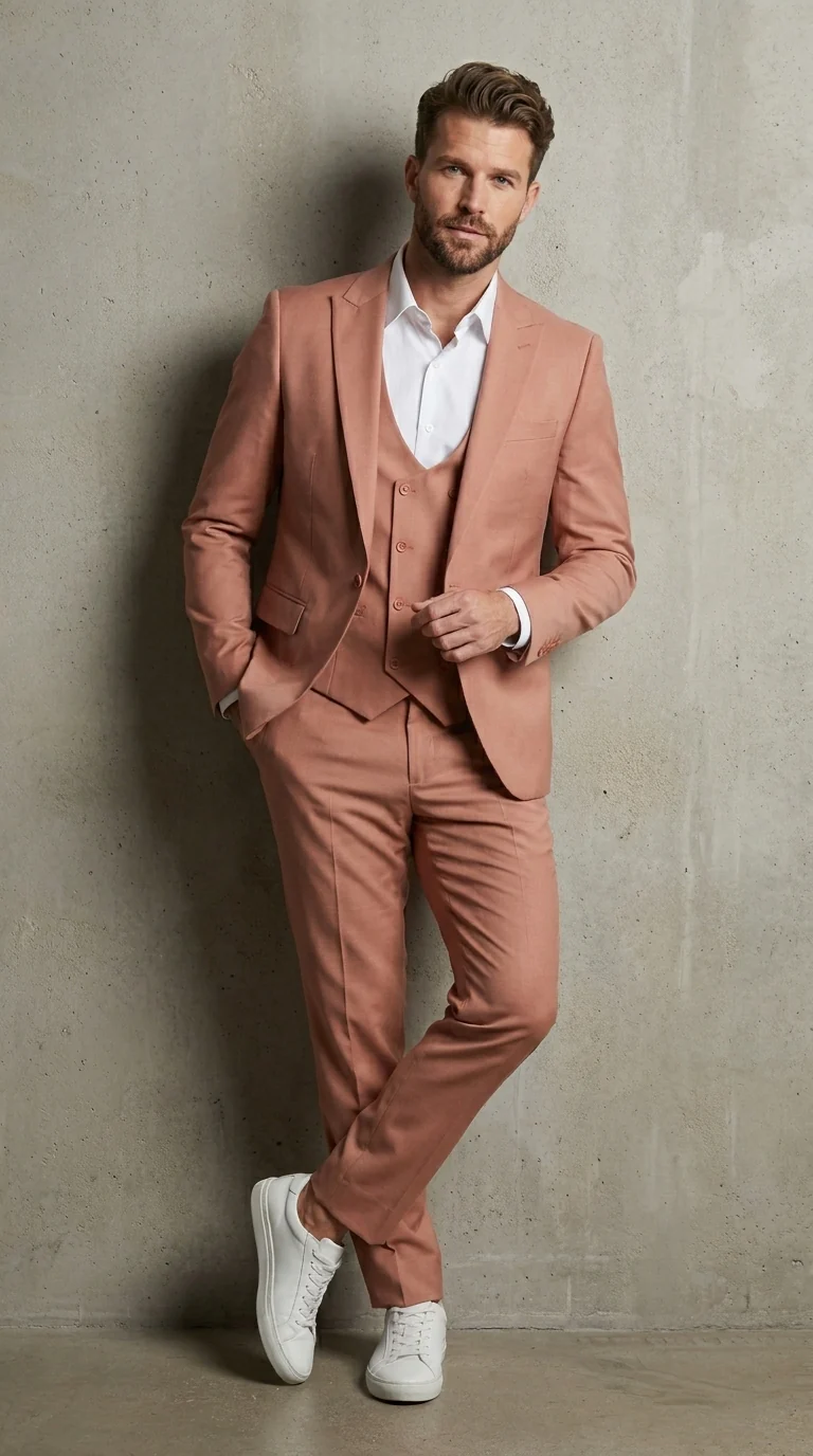 Men’s Peach Light Brown 3 Piece Suit – Wedding & Prom Formal Suit Set, Blazer Pants Double breasted vest - Image 15