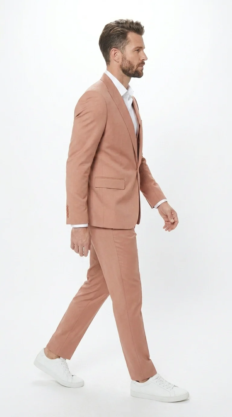 Men’s Peach Light Brown 3 Piece Suit – Wedding & Prom Formal Suit Set, Blazer Pants Double breasted vest - Image 4