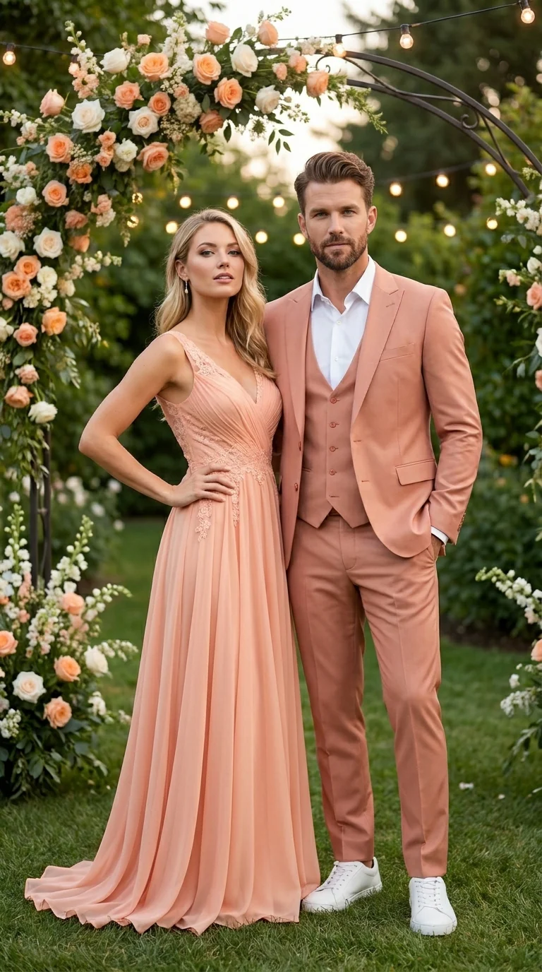 Men’s Peach Light Brown 3 Piece Suit – Wedding & Prom Formal Suit Set, Blazer Pants Double breasted vest - Image 8