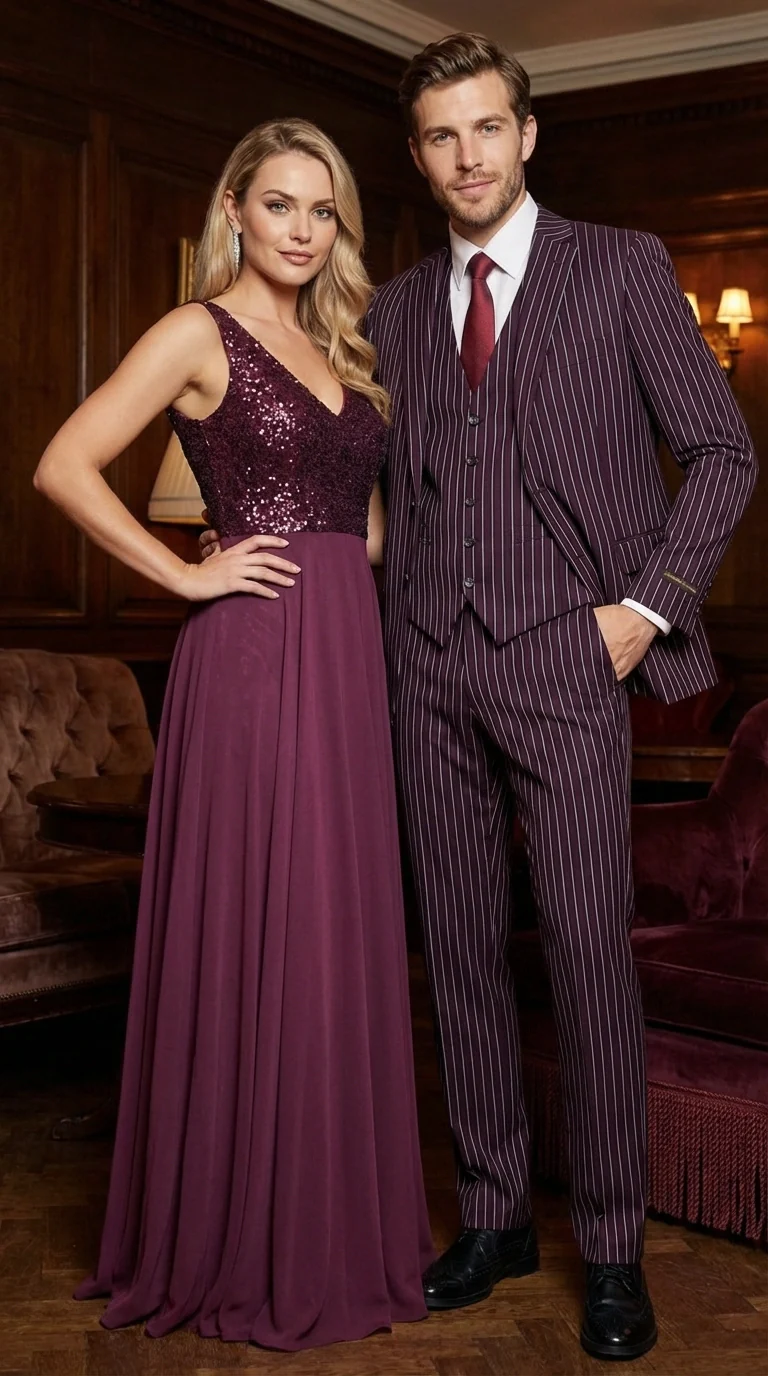 Men’s Plum Eggplant Pinstripe 3 Piece Suit – Burgundy Purple Formal Suit Gangster 1920s Mafia Pimp Suit - Image 6