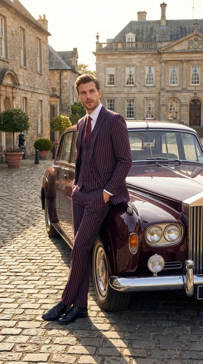Men’s Plum Eggplant Pinstripe 3 Piece Suit – Burgundy Purple Formal Suit Gangster 1920s Mafia Pimp Suit - Image 7
