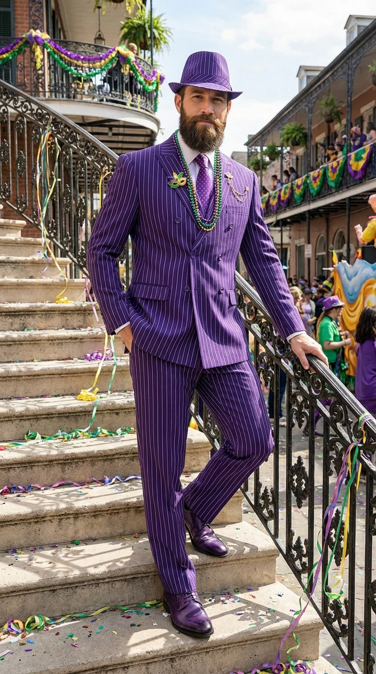 Men’s Purple Pinstripe Mardi Gras Suit | Classic Double Breasted Formal Carnival Suit - Image 12
