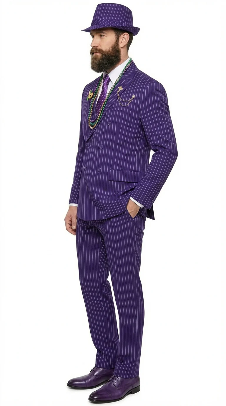 Men’s Purple Pinstripe Mardi Gras Suit | Classic Double Breasted Formal Carnival Suit - Image 3