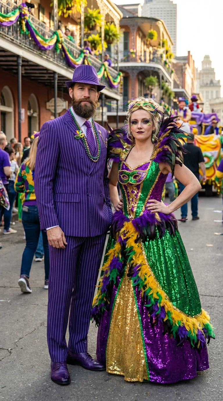 Men’s Purple Pinstripe Mardi Gras Suit | Classic Double Breasted Formal Carnival Suit - Image 6