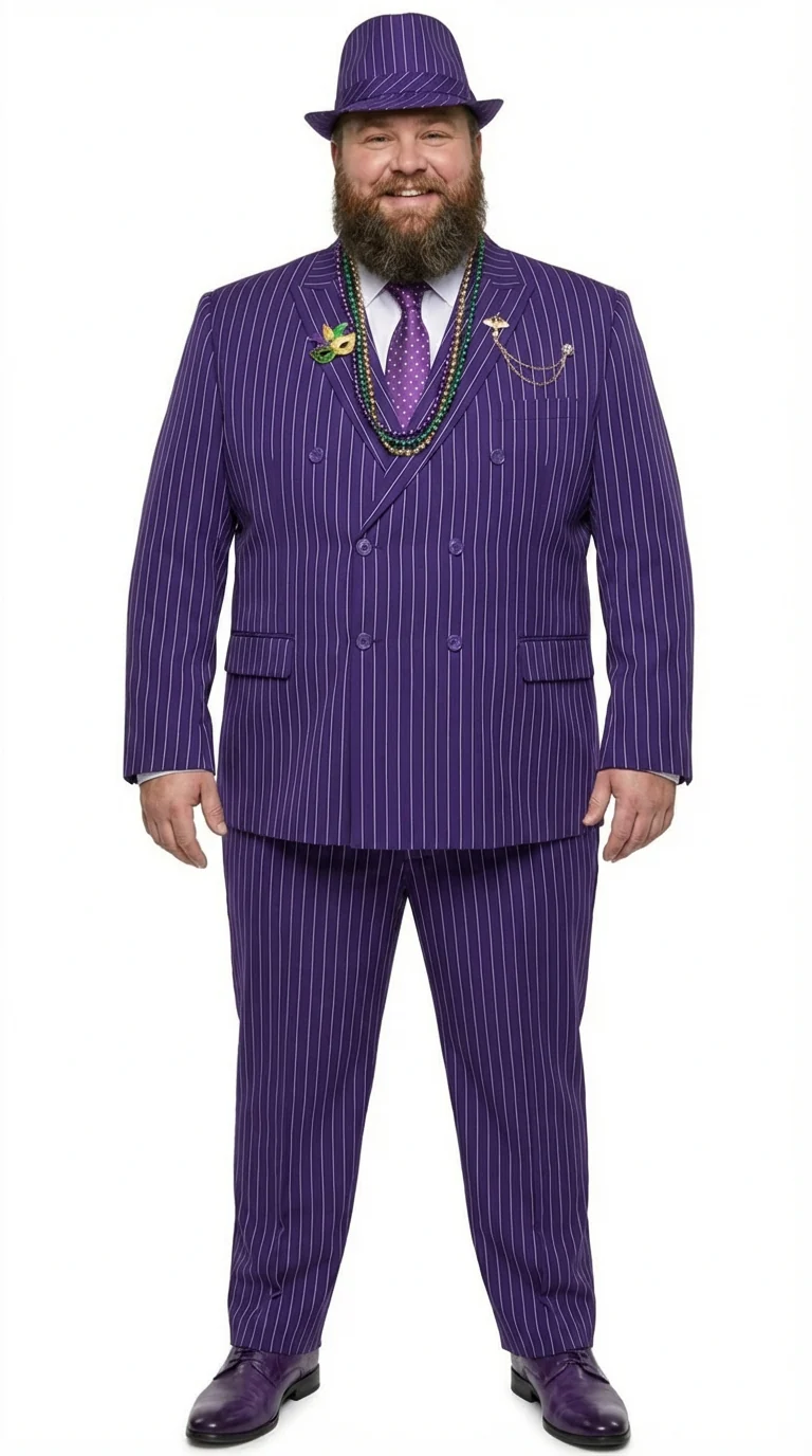 Men’s Purple Pinstripe Mardi Gras Suit | Classic Double Breasted Formal Carnival Suit - Image 8