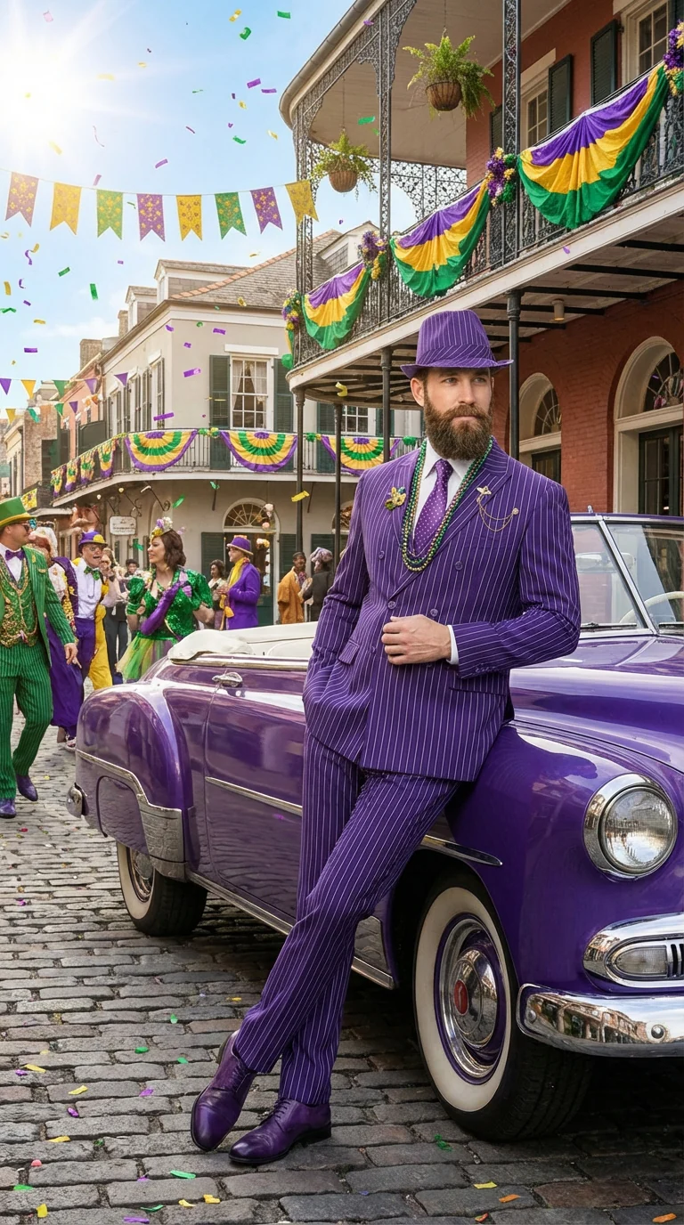 Men’s Purple Pinstripe Mardi Gras Suit | Classic Double Breasted Formal Carnival Suit - Image 9