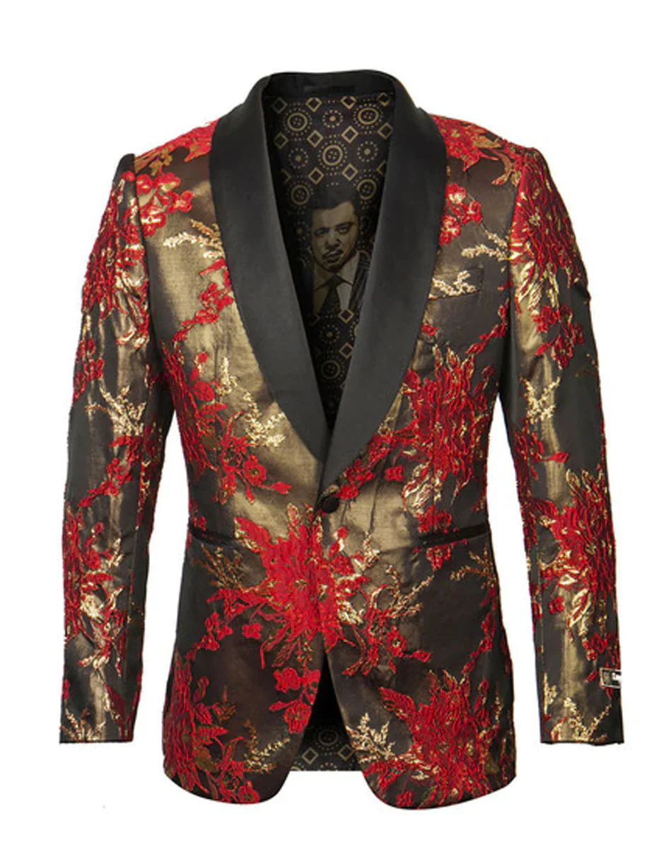 Men’s Red and Gold Floral Pattern Paisley Shawl Lapel | Luxury Evening and Party Wear Jacket Prom Christmas New Year Blazer - Image 11