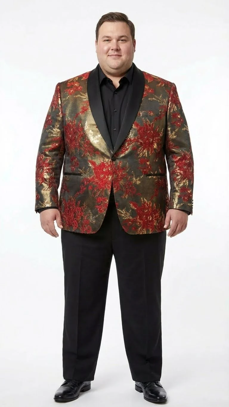 Men’s Red and Gold Floral Pattern Paisley Shawl Lapel | Luxury Evening and Party Wear Jacket Prom Christmas New Year Blazer - Image 8