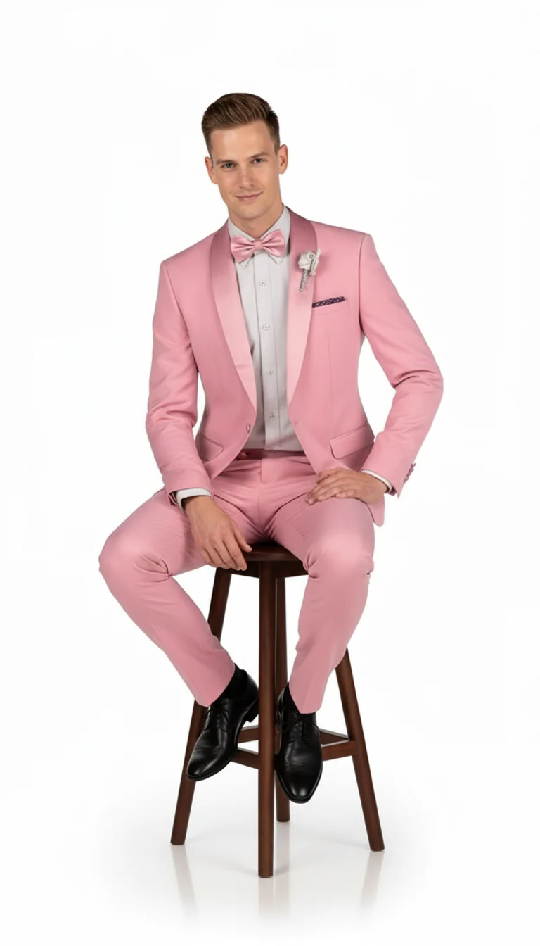 Men’s Rose Pink Tuxedo Suit – Slim Fit 2-Piece Wedding, Prom & Formal Wear Set - Image 3