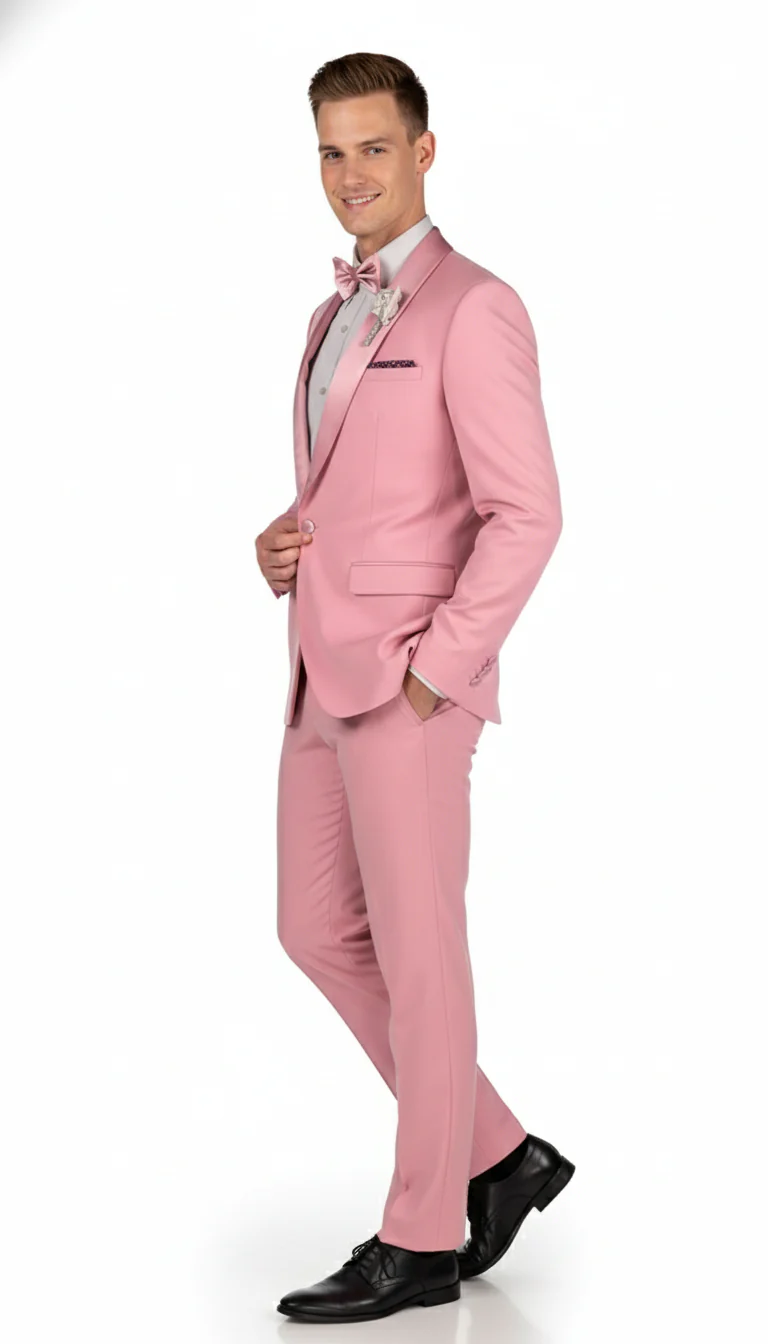 Men’s Rose Pink Tuxedo Suit – Slim Fit 2-Piece Wedding, Prom & Formal Wear Set - Image 4