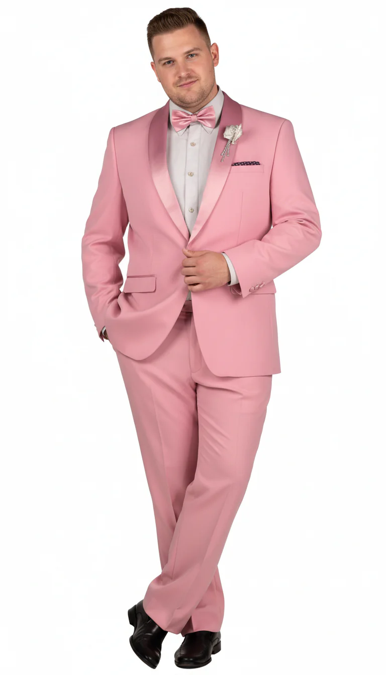 Men’s Rose Pink Tuxedo Suit – Slim Fit 2-Piece Wedding, Prom & Formal Wear Set - Image 5