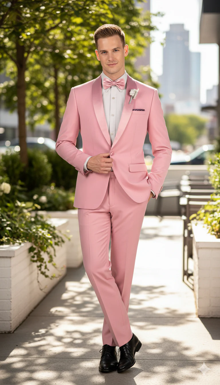 Men’s Rose Pink Tuxedo Suit – Slim Fit 2-Piece Wedding, Prom & Formal Wear Set - Image 6
