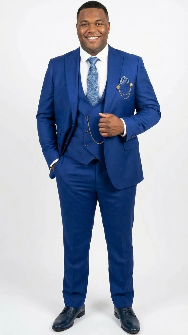 Men’s Royal Blue 3 Piece Suit Set with Vest – Formal Wedding and Party Wear Suit - Saphire Cobalt blue - Image 7