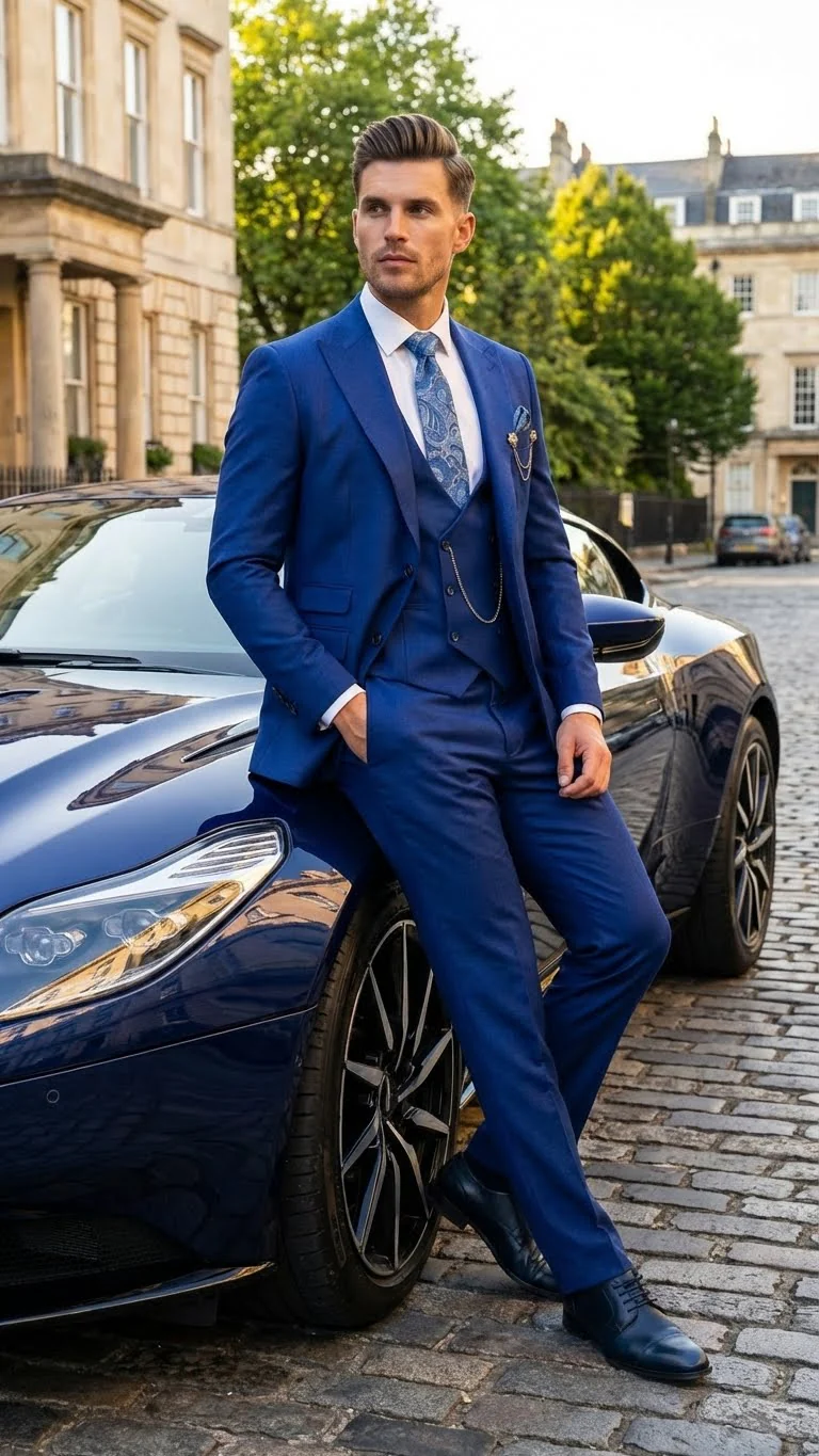 Men’s Royal Blue 3 Piece Suit Set with Vest – Formal Wedding and Party Wear Suit - Saphire Cobalt blue - Image 8