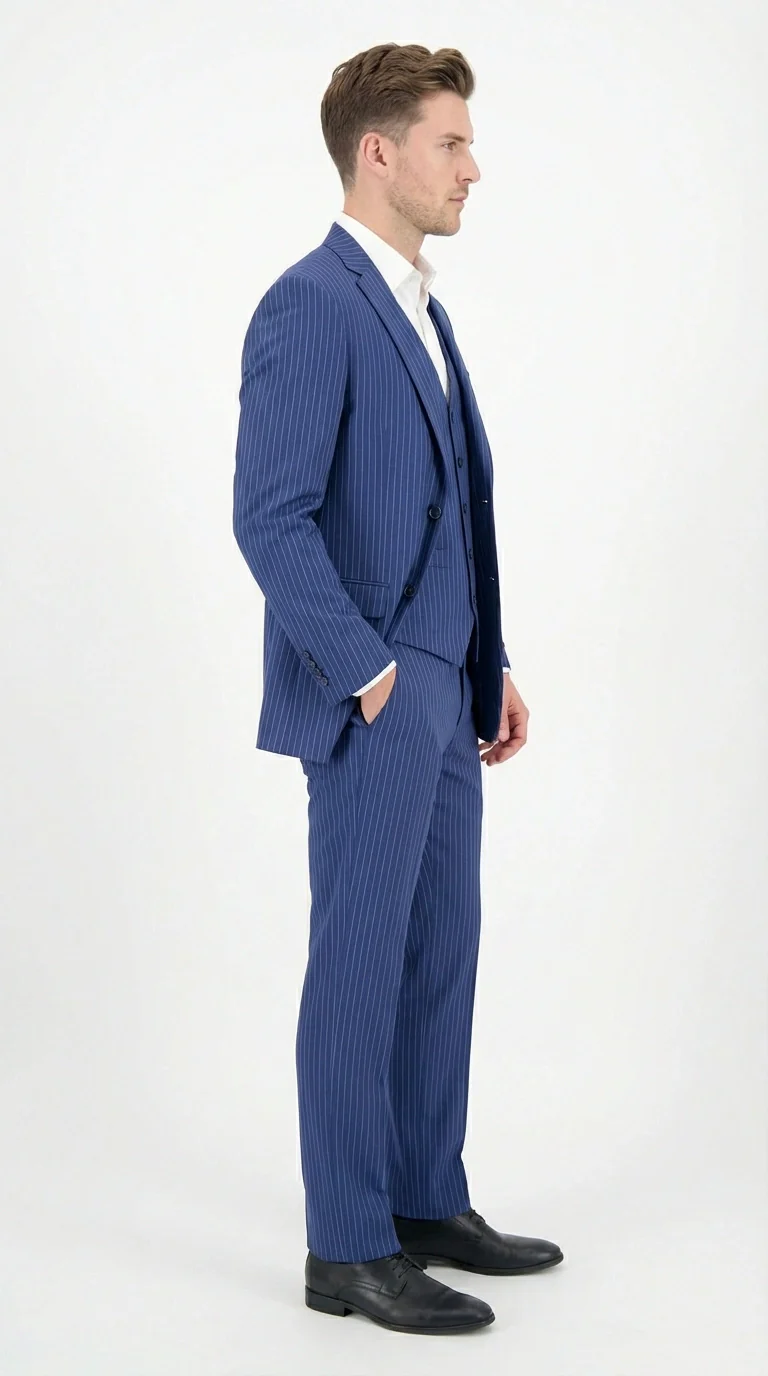 Men’s Royal Blue Pinstripe Three Piece Suit – Classic Formal 3PC Business and Wedding Suit Indigo Teal Saphire Pinstripe - Image 4