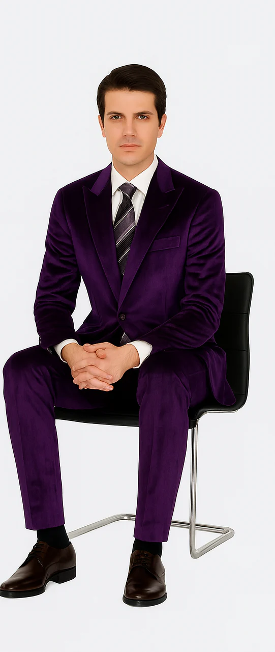 Men’s Royal Purple Velvet Suit – 2-Piece Slim Fit Tuxedo Style Formalwear by Tazzio - Image 3