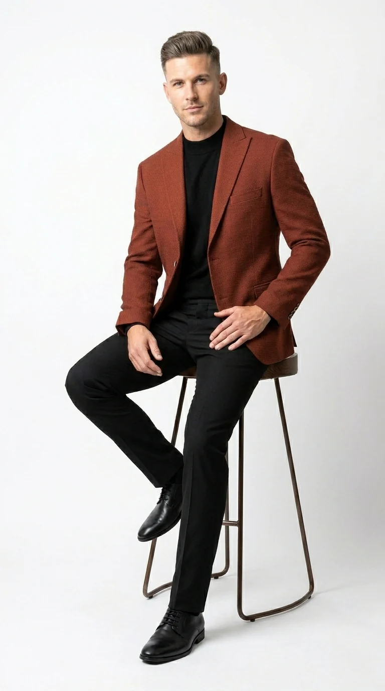 Men’s Rustic Brown Textured Blazer with Notched Lapel, Formal Dress Jacket for Weddings, Parties, Business Look - Image 4