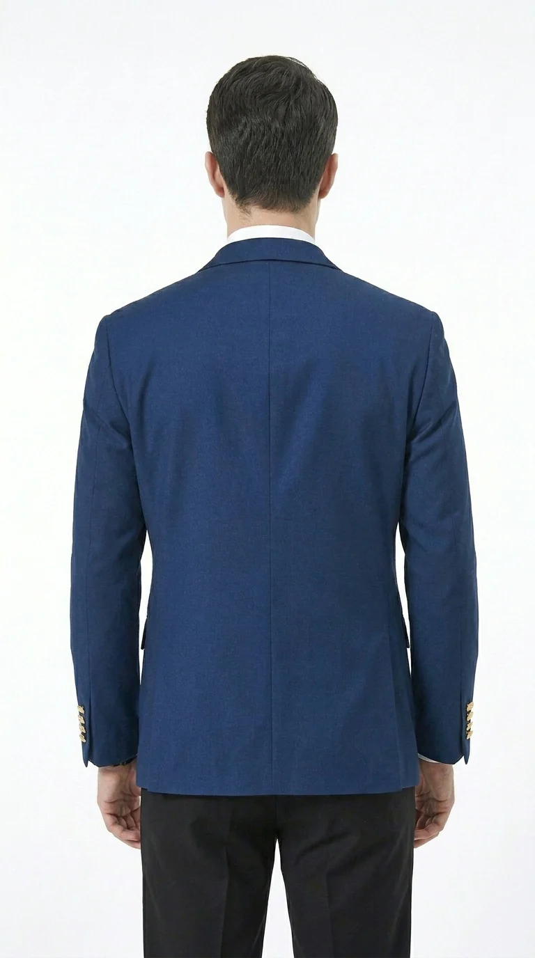 Men’s Sapphire Indigo Cobalt Blue Blazer with Gold Buttons – Classic Single Breasted Formal Business Jacket for Office, Wedding - Image 2