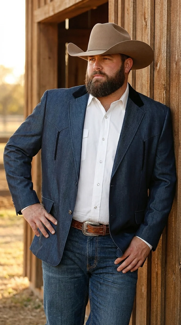Men’s Sapphire Indigo Western Cowboy Blazer – Classic Western Style Jacket, Country Casual Dress Blazer in Navy Blue with sheen - Image 12