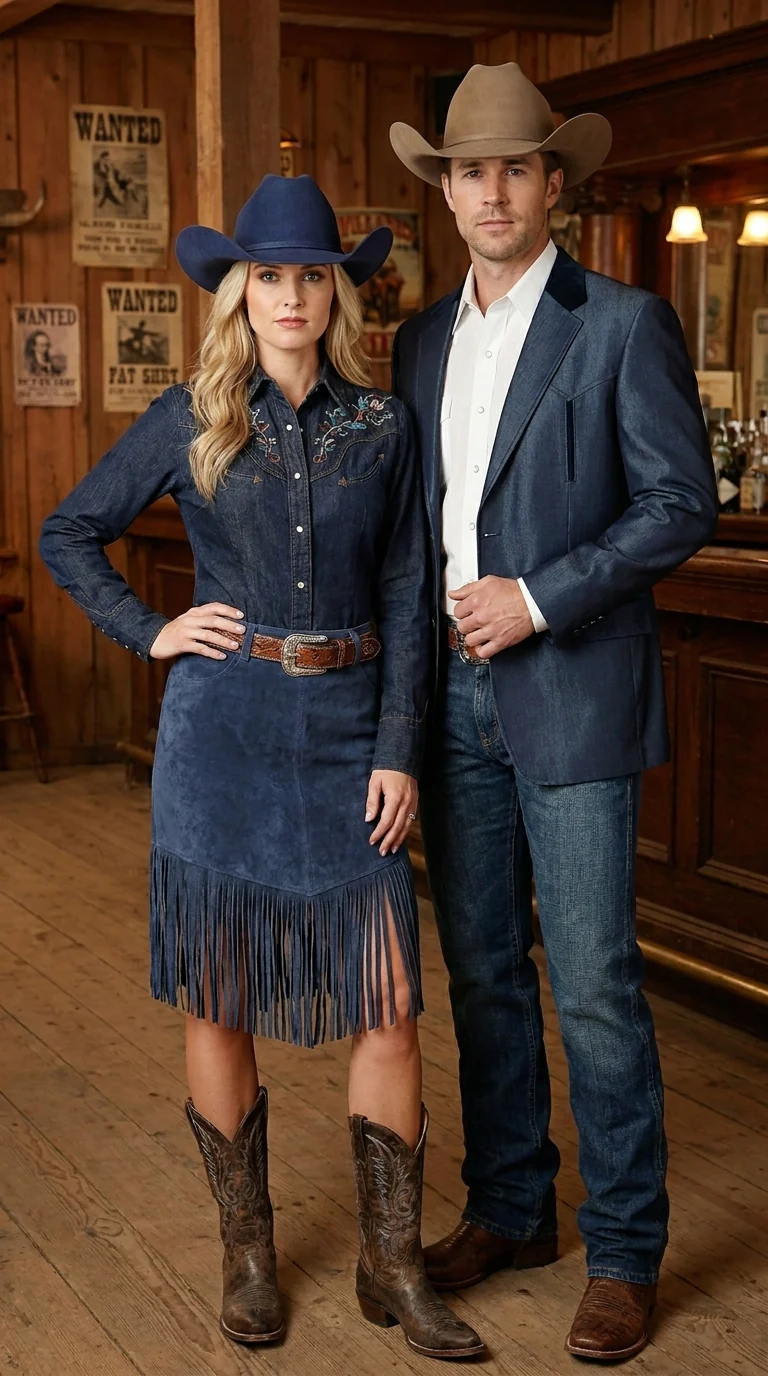 Men’s Sapphire Indigo Western Cowboy Blazer – Classic Western Style Jacket, Country Casual Dress Blazer in Navy Blue with sheen - Image 8