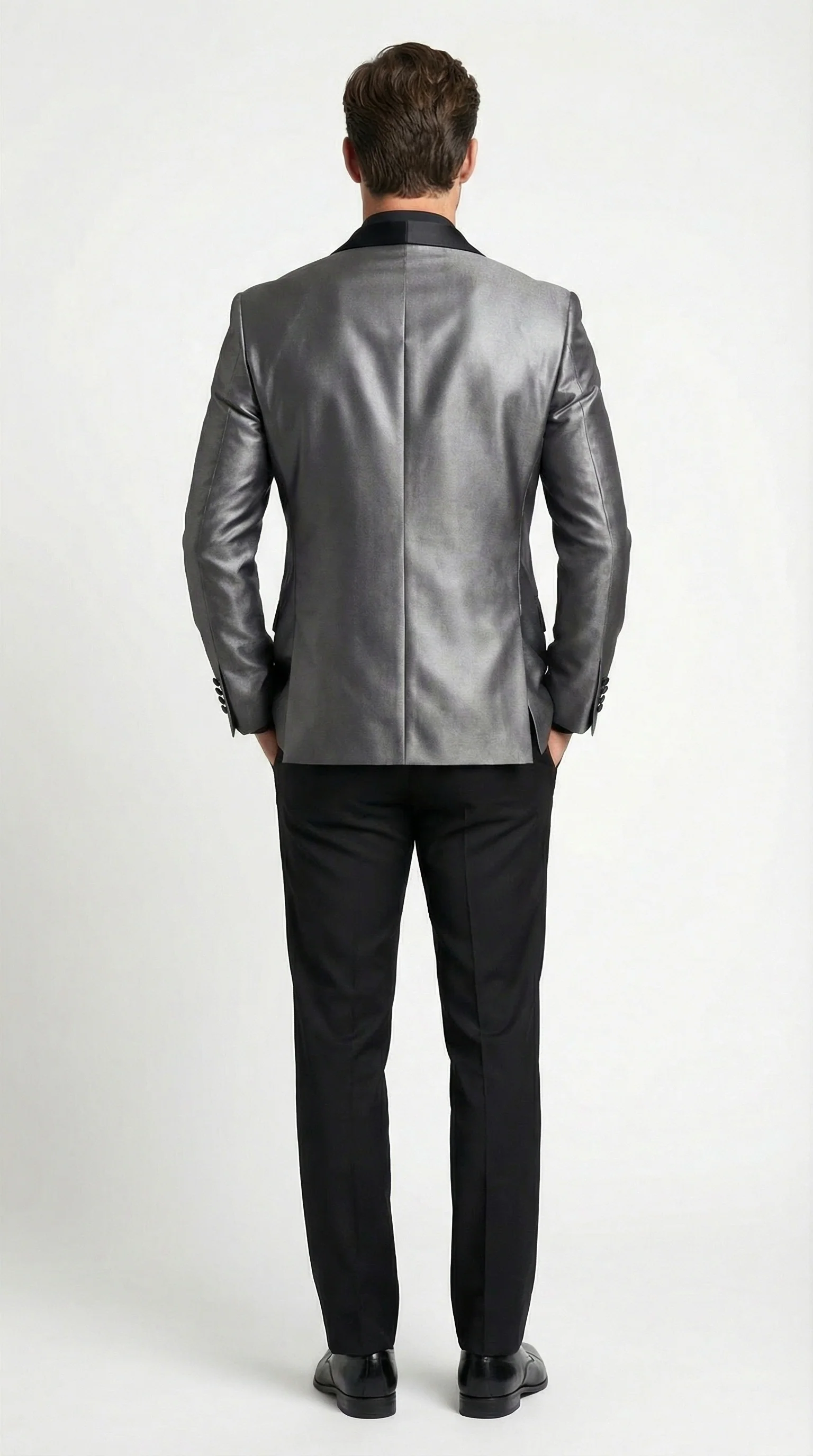 Men’s Shiny Charcoal Grey Blazer – Sharkskin Dinner Jacket Shawl Collar - Image 6