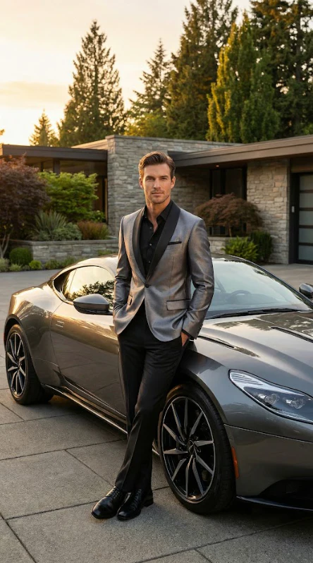 Men’s Shiny Charcoal Grey Blazer – Sharkskin Dinner Jacket Shawl Collar - Image 9