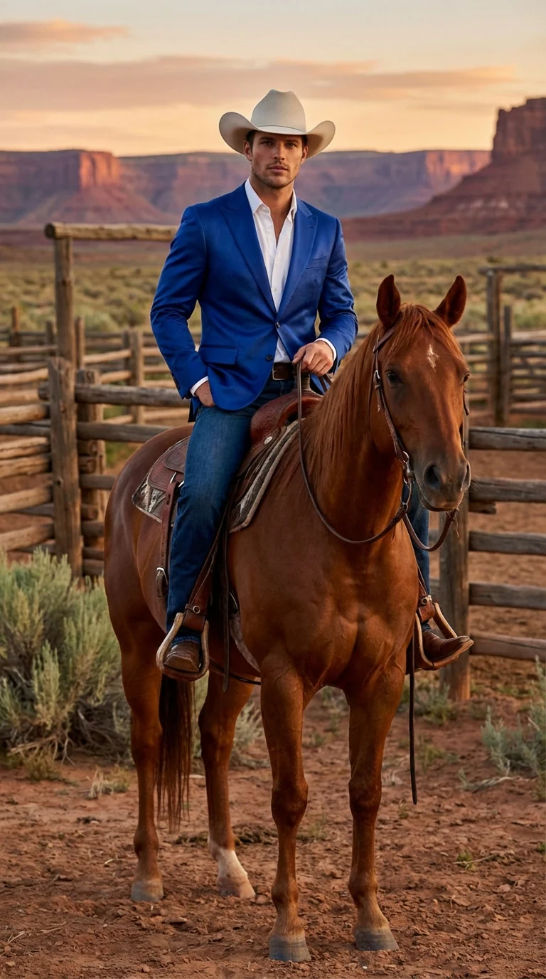 Men’s Shiny Royal Blue Cowboy Blazer – Western Style Satin Finish Blazer for Party, Country Events and Evening Wear - Image 10
