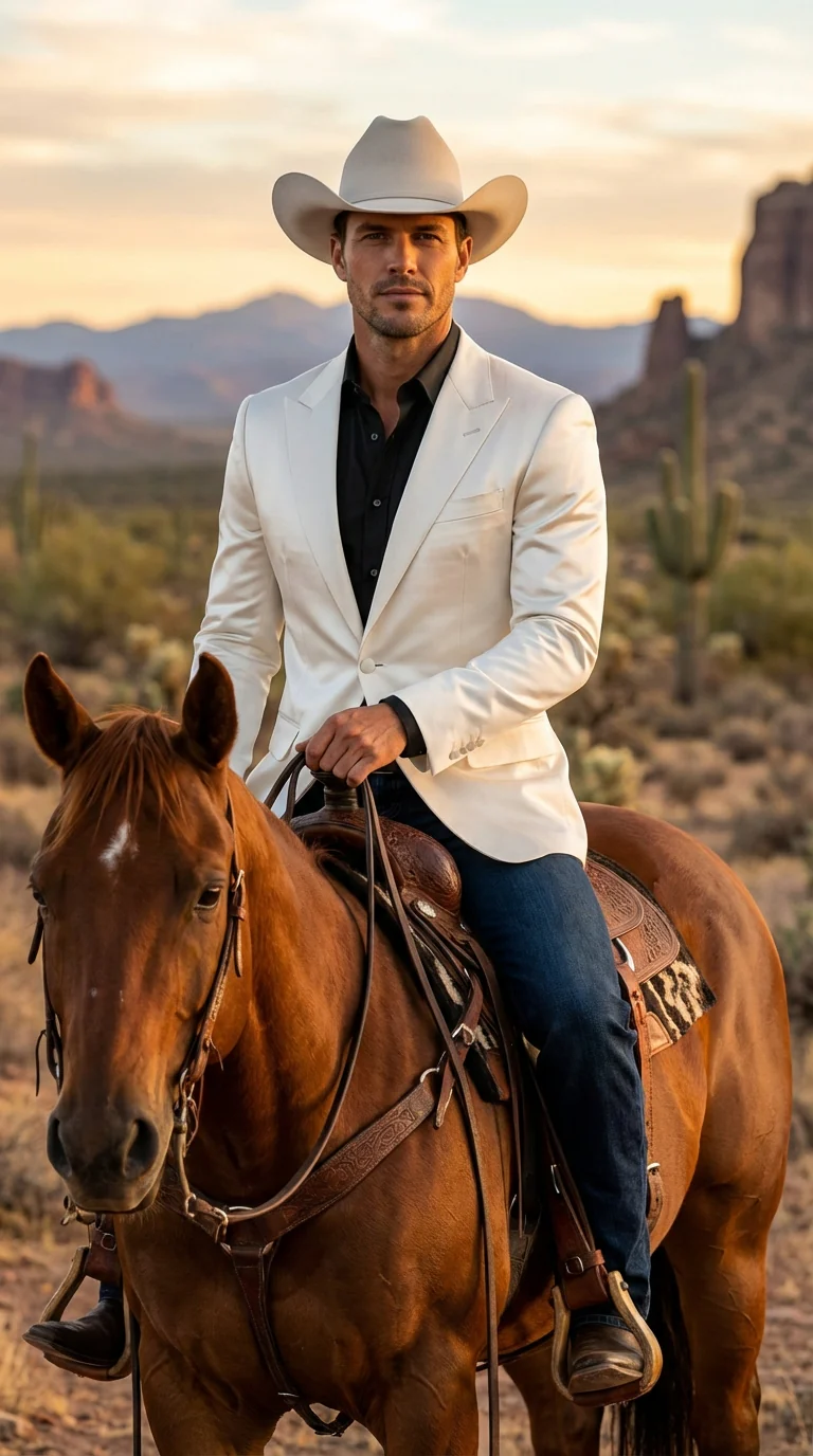 Men’s Shiny White Cowboy Blazer – Western Style Satin Finish Blazer for Party, Country Events and Evening Wear - Image 10
