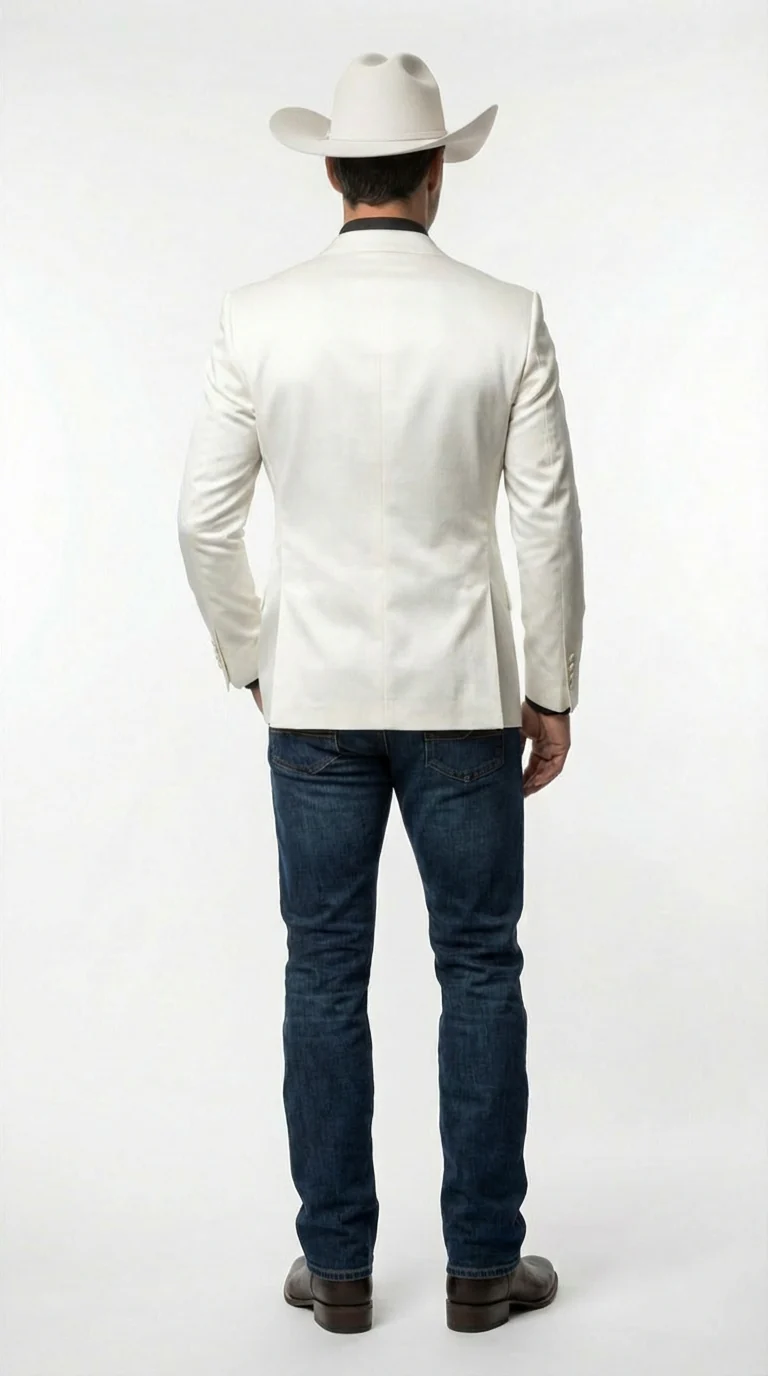 Men’s Shiny White Cowboy Blazer – Western Style Satin Finish Blazer for Party, Country Events and Evening Wear - Image 3