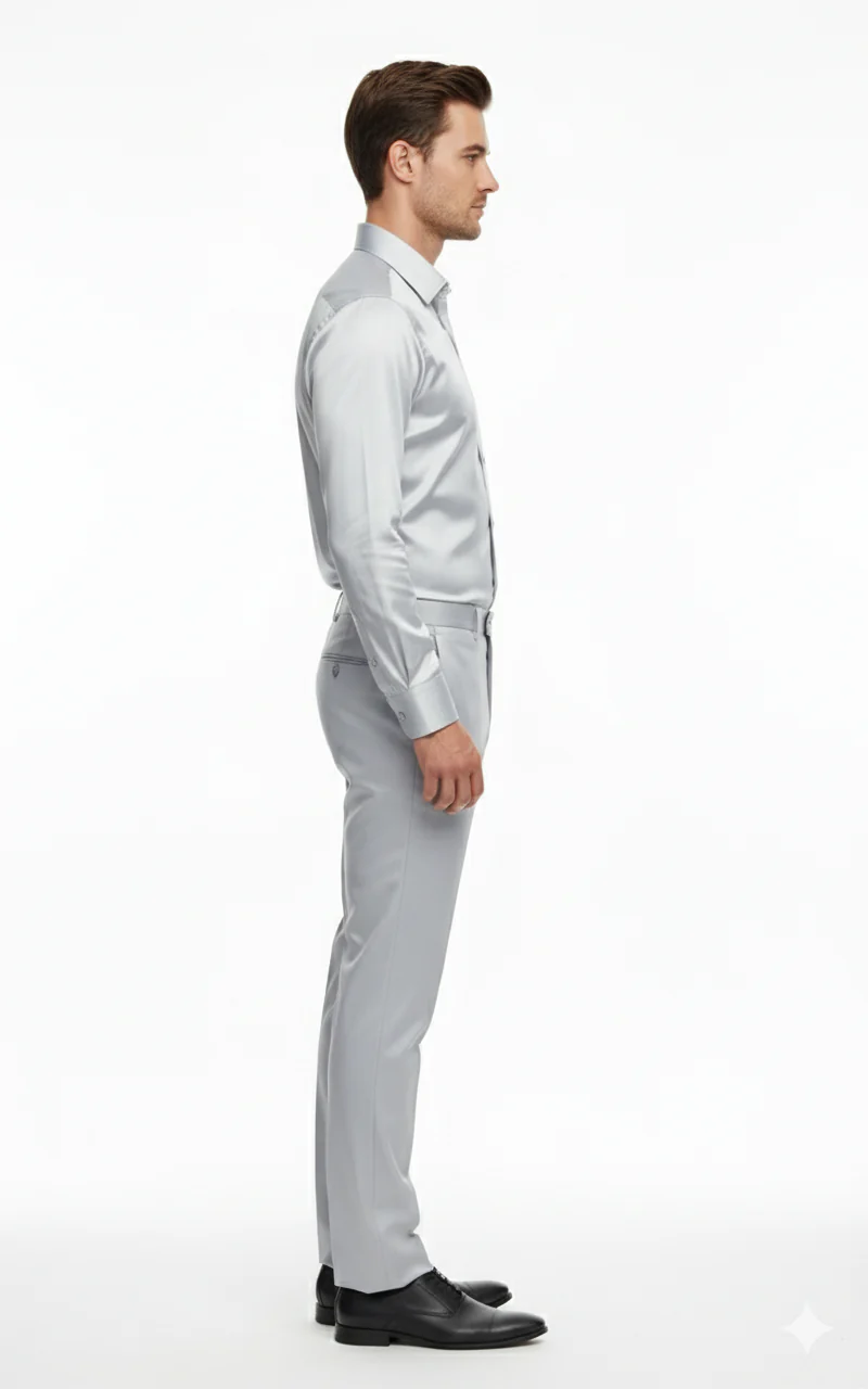 Men’s Silver Satin Dress Shirt and Pants Set – Luxury Slim Fit Outfit for Parties, Weddings, and Formal Events - Image 6