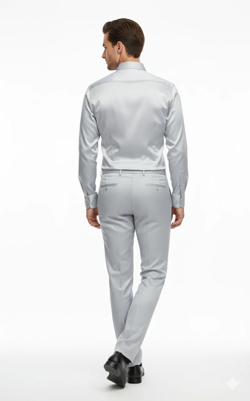 Men’s Silver Satin Dress Shirt and Pants Set – Luxury Slim Fit Outfit for Parties, Weddings, and Formal Events - Image 7