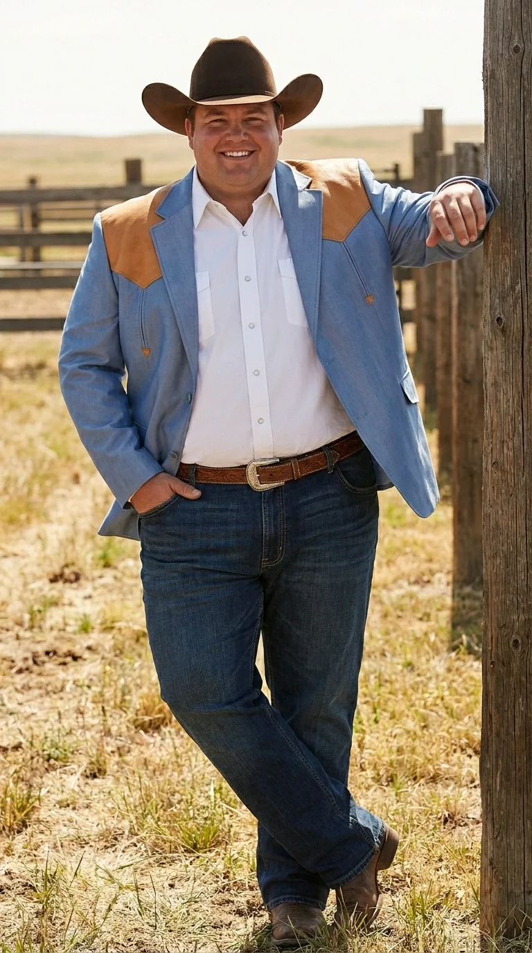 Men’s Sky Blue and Gold Western Cowboy Blazer – Classic Country Style Jacket, Retro in Steel Blue Color - Image 13