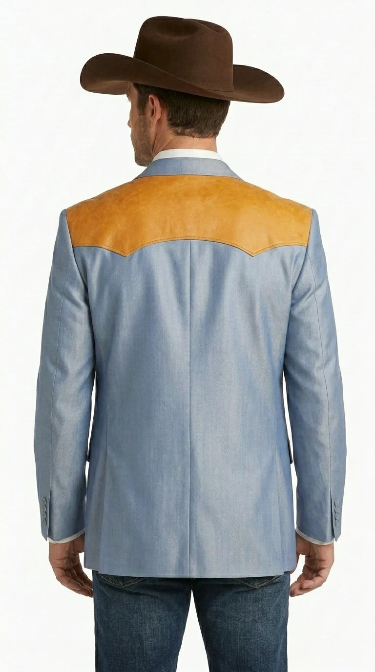 Men’s Sky Blue and Gold Western Cowboy Blazer – Classic Country Style Jacket, Retro in Steel Blue Color - Image 6