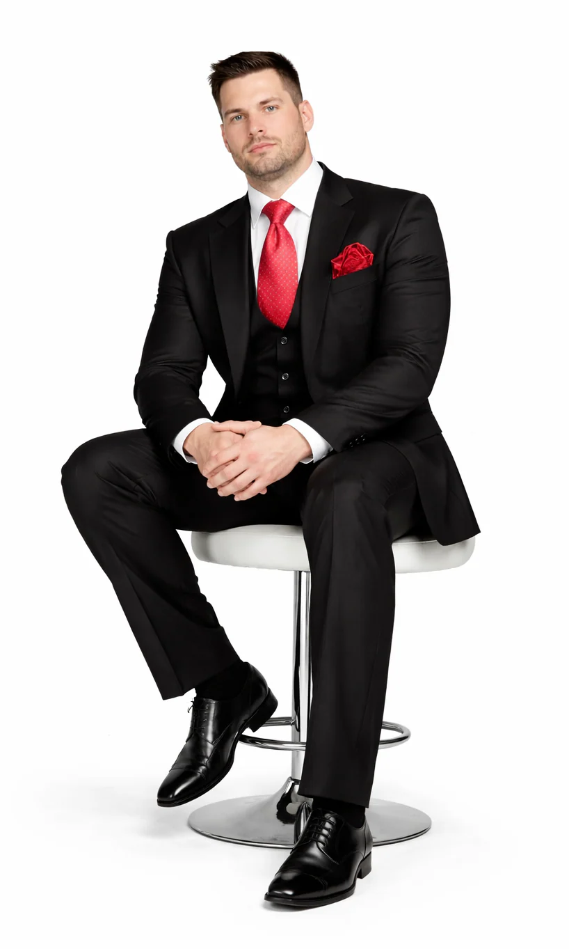 Rossi Man Men's Slim Fit Black Suit – Double-Breasted Vest, Elegant Formalwear - Image 4