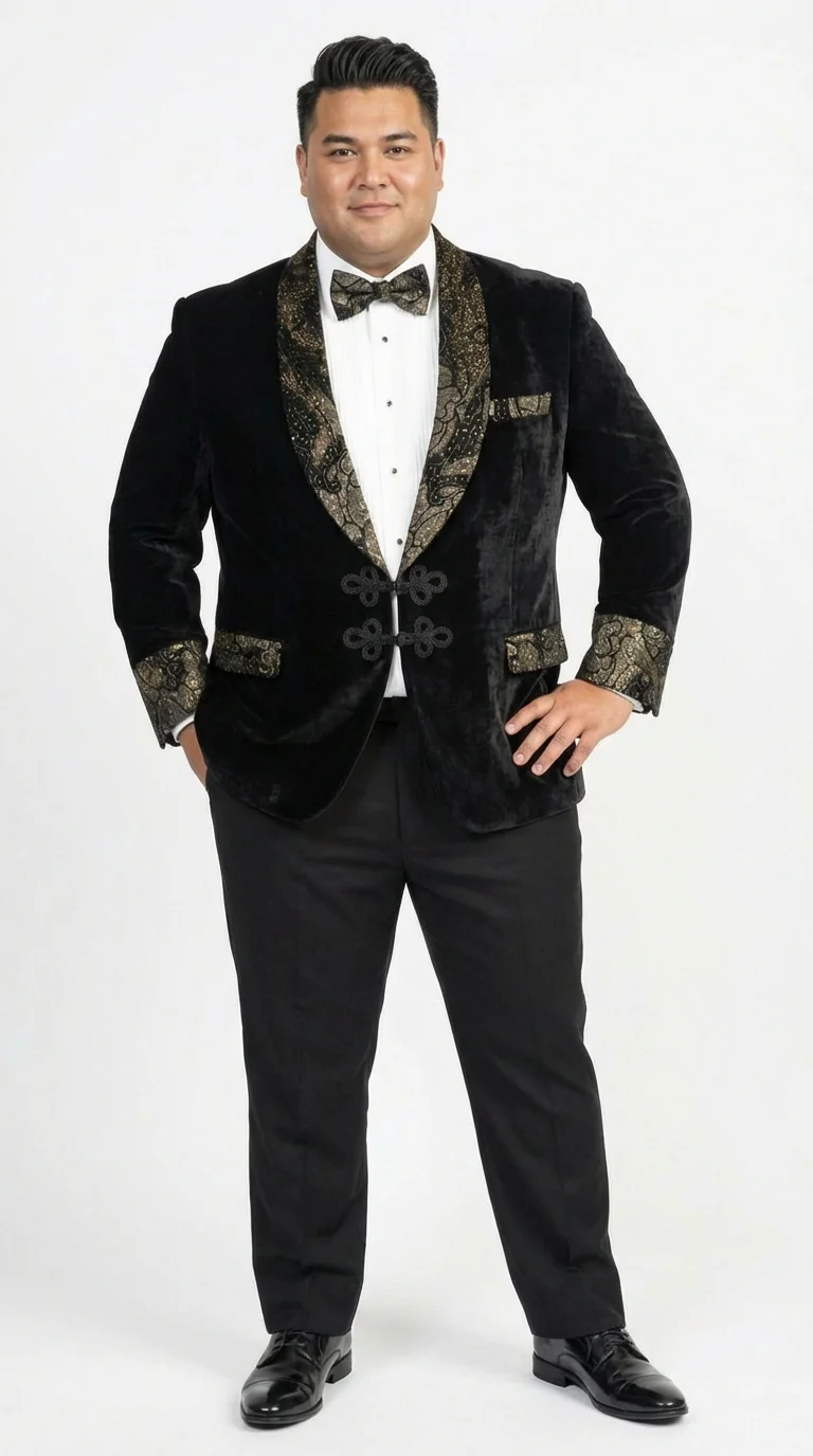 Men’s Smoking Jacket Black and Gold Embroidered Tuxedo Blazer – Luxury Velvet Formal Dinner Jacket with Paisley Lapel - Image 2