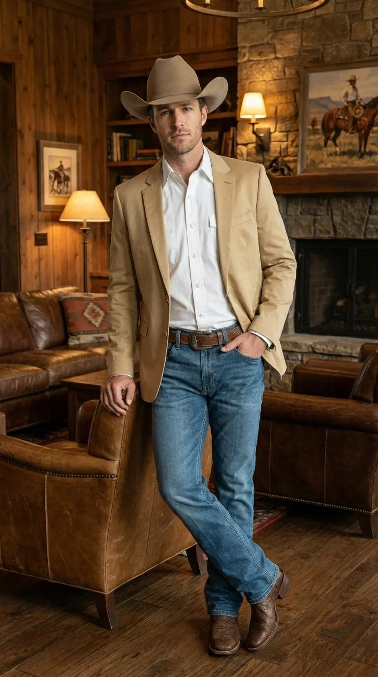 Men’s Tan Camel British khaki Western Blazer – Two Button Classic Casual Sport Coat - Cowboy Country Coat - Image 12