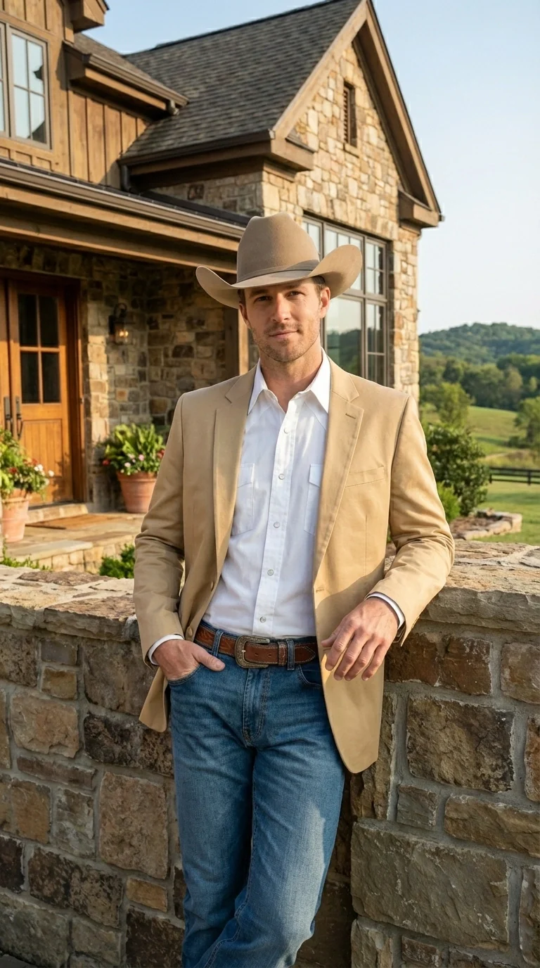 Men’s Tan Camel British khaki Western Blazer – Two Button Classic Casual Sport Coat - Cowboy Country Coat - Image 13