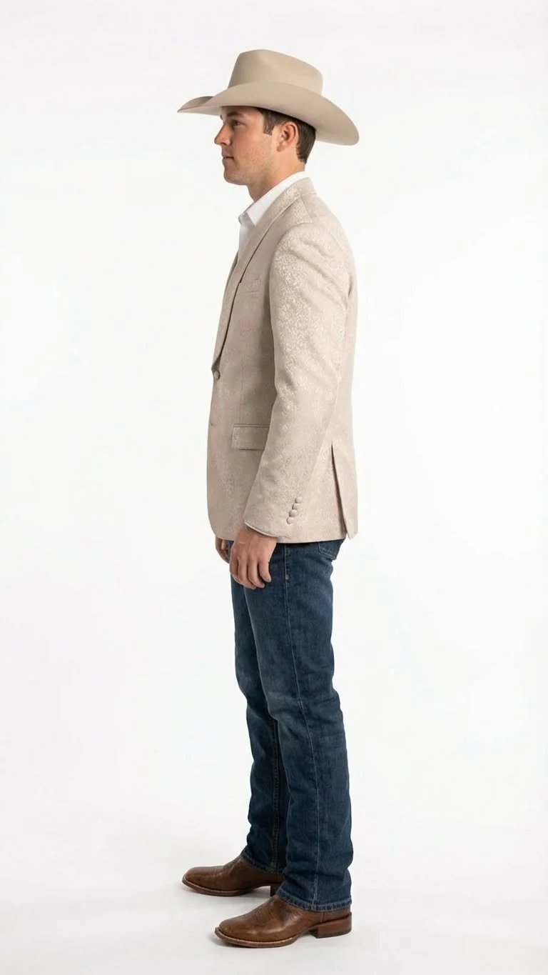 Men’s Tan Khaki Beige Cream Champaign Paisley Western Blazer Jacket, Embossed Dress Sport Coat for Wedding Party Rodeo Style